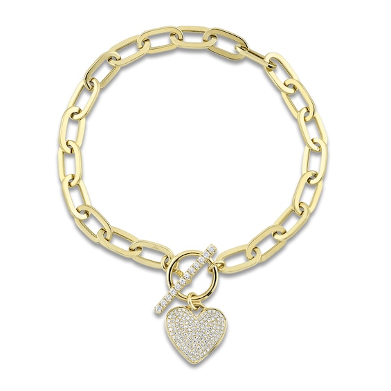 Shy Creation Diamond Heart Toggle Bracelet 3/8 ct tw 14K Yellow Gold 7.5" SC55024899Z7.5