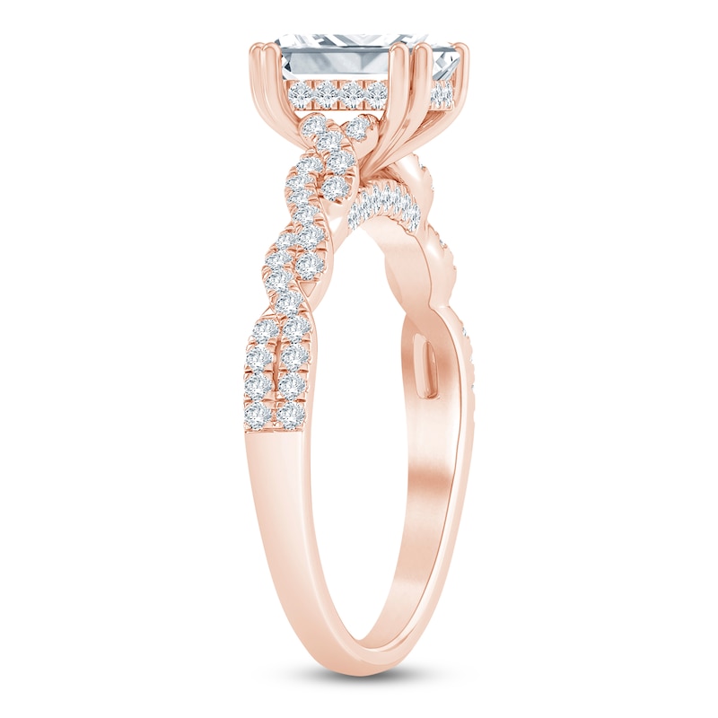 Main Image 2 of Certified Emerald-Cut Diamond Hidden Halo Twist Shank Engagement Ring 1-1/4 ct tw 14K Rose Gold