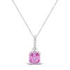 Thumbnail Image 1 of Square Emerald-Cut Pink Lab-Created Sapphire Necklace Sterling Silver 18"