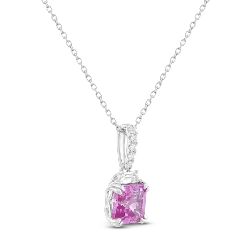 Main Image 2 of Square Emerald-Cut Pink Lab-Created Sapphire Necklace Sterling Silver 18"