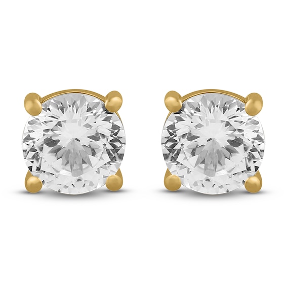 Men's White Lab-Created Sapphire Solitaire Stud Earrings 10K Yellow Gold