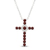 Thumbnail Image 1 of Natural Garnet & White Lab-Created Sapphire Cross Necklace Sterling Silver 18"