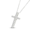 Thumbnail Image 2 of Lab-Created Opal & White Lab-Created Sapphire Cross Necklace Sterling Silver 18"