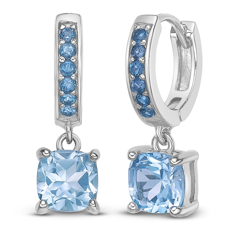 Main Image 2 of Cushion-Cut Natural Sky Blue Topaz & Natural London Blue Topaz Dangle Hoop Earrings Sterling Silver