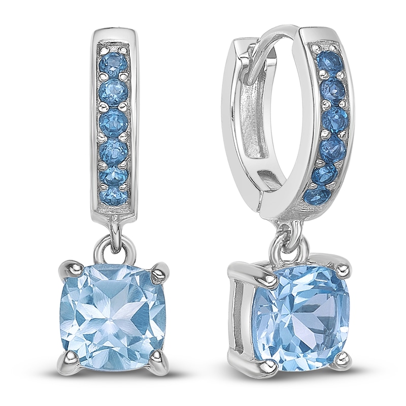 Main Image 3 of Cushion-Cut Natural Sky Blue Topaz & Natural London Blue Topaz Dangle Hoop Earrings Sterling Silver