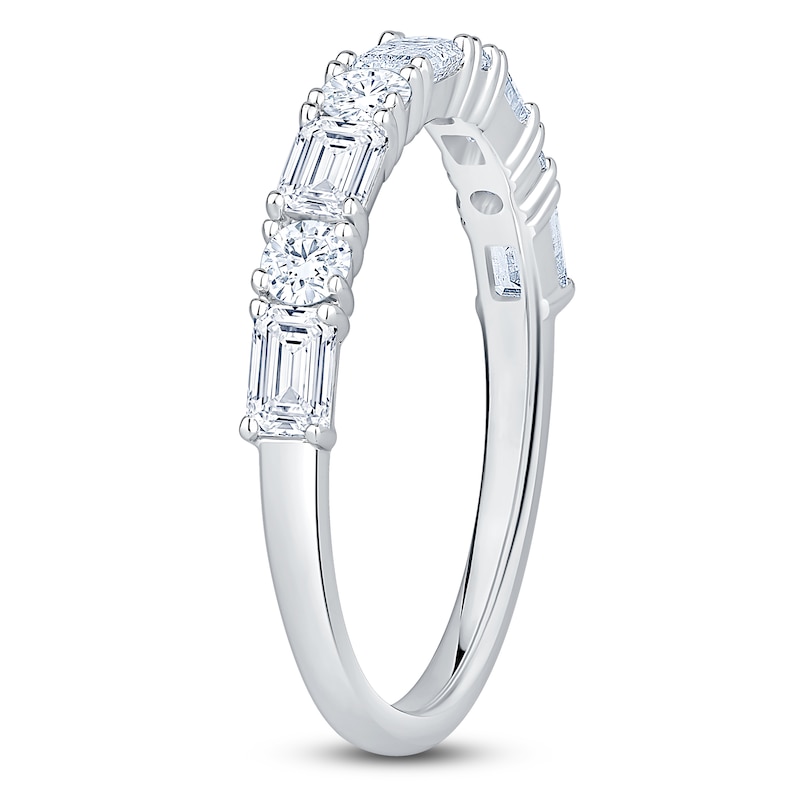 Main Image 2 of Round & Emerald-Cut Lab-Grown Diamond Alternating Anniversary Ring 1 ct tw 14K White Gold