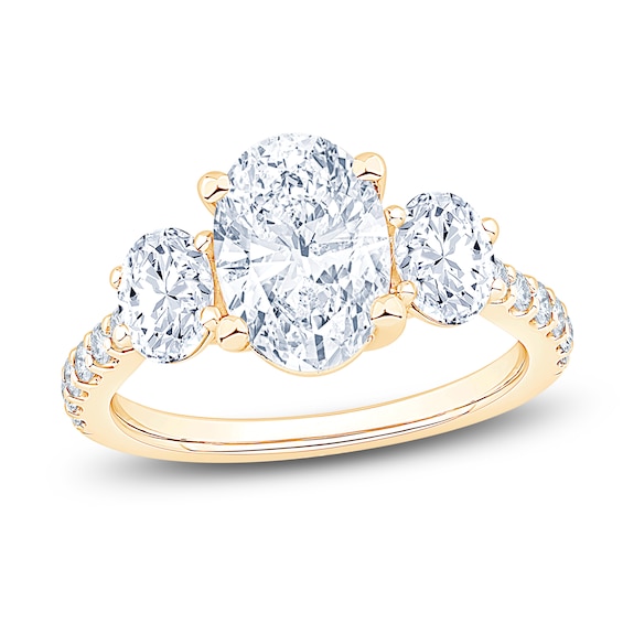 Certified Oval-Cut Lab-Grown Diamond Three-Stone Engagement Ring 3 ct tw 14K Yellow Gold
