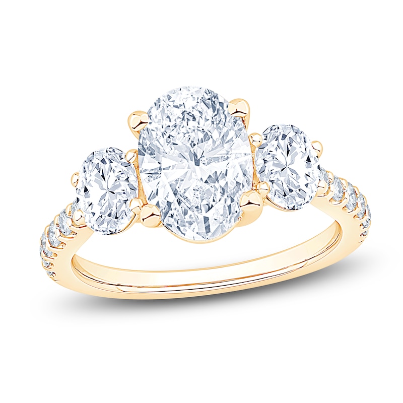 Main Image 1 of Certified Oval-Cut Lab-Grown Diamond Three-Stone Engagement Ring 3 ct tw 14K Yellow Gold