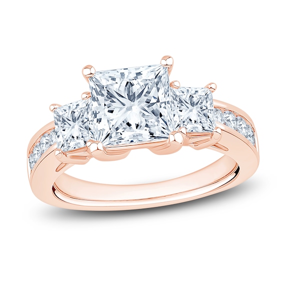 Certified Princess-Cut Lab-Grown Diamond Three-Stone Engagement Ring 3-1/4 ct tw 14K Rose Gold