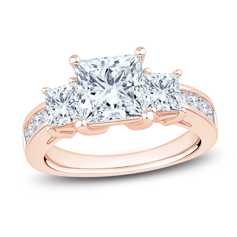 Main Image 1 of Certified Princess-Cut Lab-Grown Diamond Three-Stone Engagement Ring 3-1/4 ct tw 14K Rose Gold