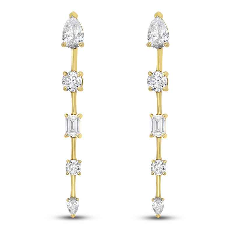 Main Image 1 of Jared Signature Pear, Round & Emerald-Cut Lab-Grown Diamond Drop Earrings 2-1/3 ct tw 14K Yellow Gold