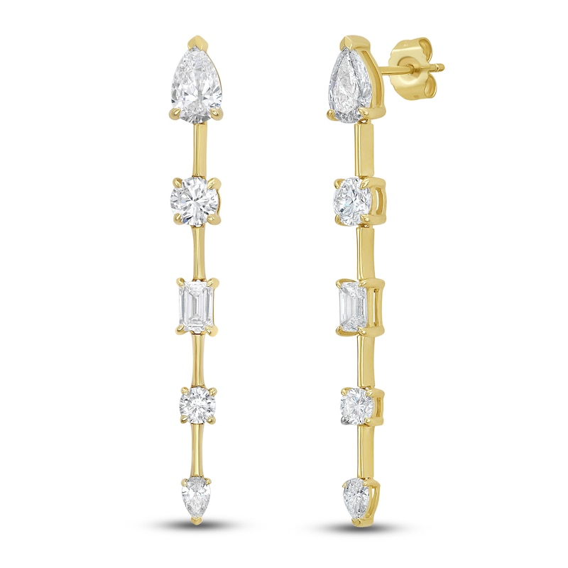 Main Image 2 of Jared Signature Pear, Round & Emerald-Cut Lab-Grown Diamond Drop Earrings 2-1/3 ct tw 14K Yellow Gold