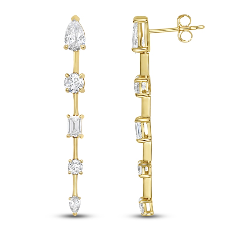 Main Image 3 of Jared Signature Pear, Round & Emerald-Cut Lab-Grown Diamond Drop Earrings 2-1/3 ct tw 14K Yellow Gold