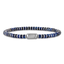 1933 by Esquire Men's Dyed Blue Tiger's Eye Bead Bracelet Sterling Silver 8.5"