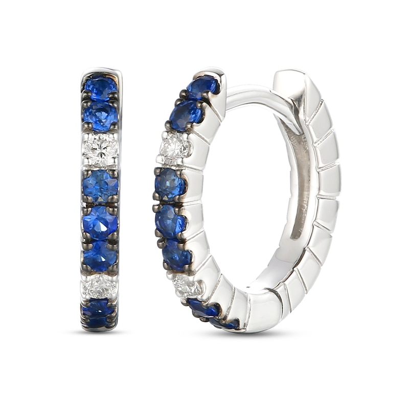 Main Image 1 of Le Vian Natural Blue Sapphire Hoop Earrings 1/20 ct tw Diamonds 14K Vanilla Gold