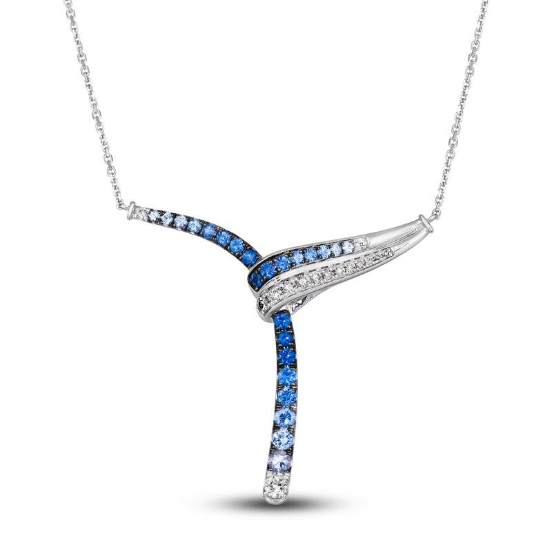 Main Image 1 of Le Vian Natural Blue Sapphire Necklace 1/6 ct tw Diamonds 14K Vanilla Gold 19"