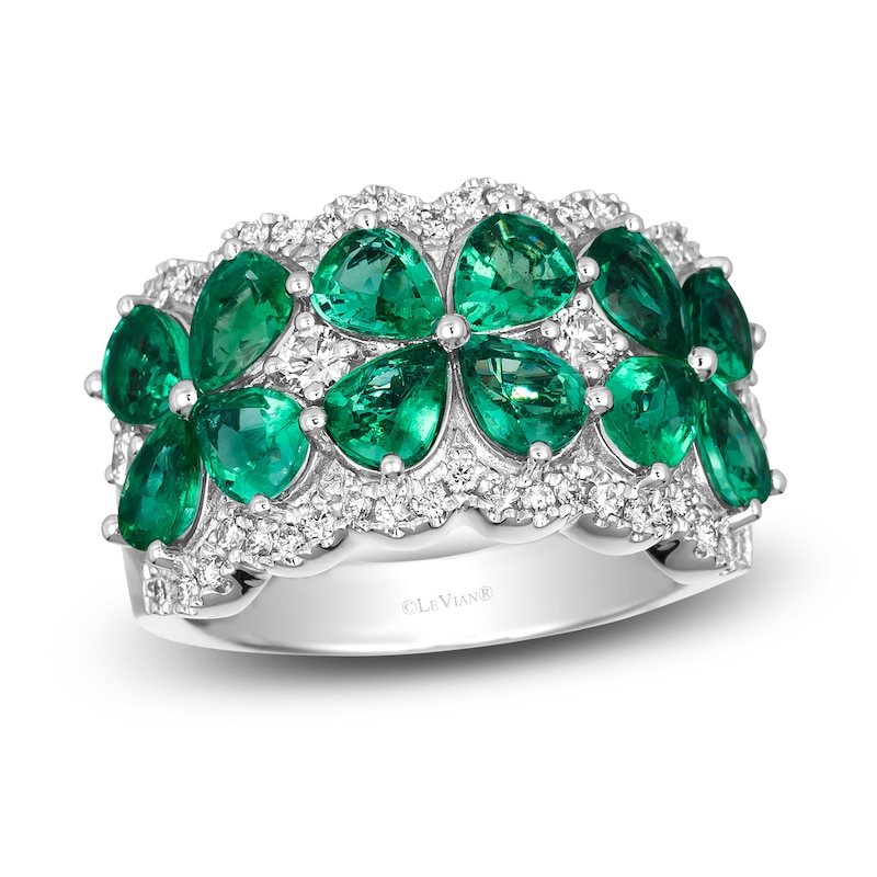 Main Image 1 of Le Vian Natural Emerald Flower Ring 1/2 ct tw Diamonds Platinum