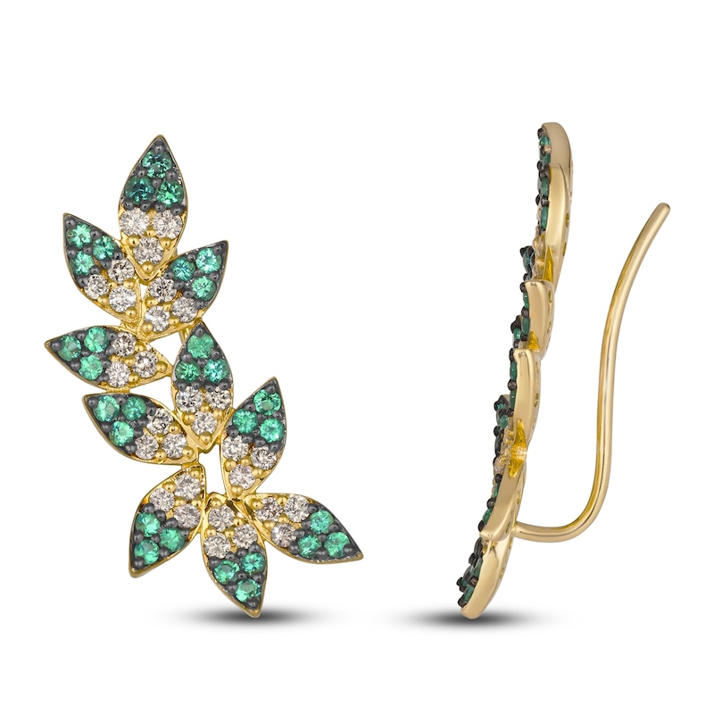 Main Image 1 of Le Vian Natural Emerald & Diamond Climber Earrings 1 ct tw 14K Honey Gold