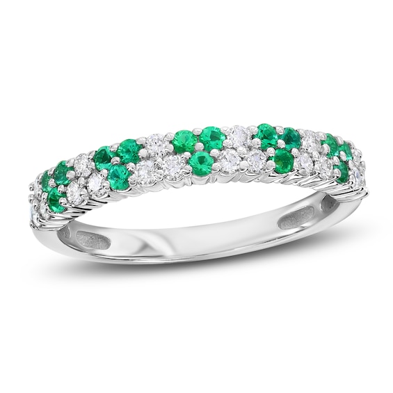 Natural Emerald & Diamond Trio Pattern Ring 1/4 ct tw 10K White Gold