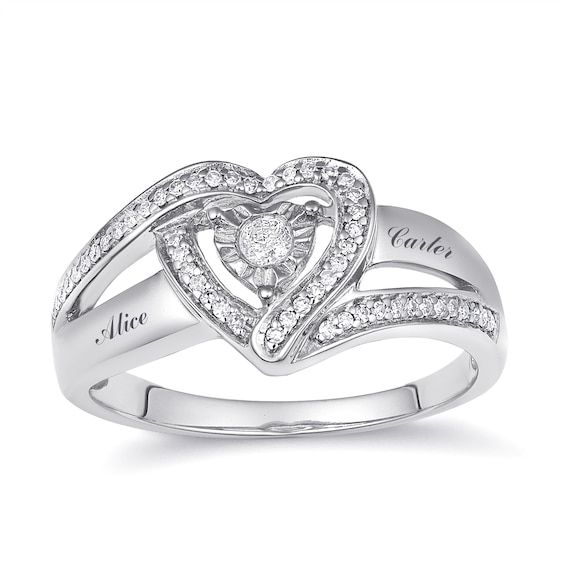 1/6 ct tw Diamond Promise Ring with Heart Halo (2 Lines)