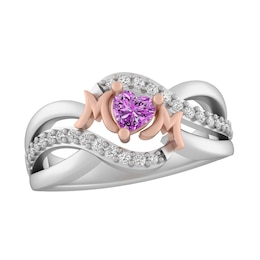 Sterling Silver/10K Color Stone MOM Heart Ring