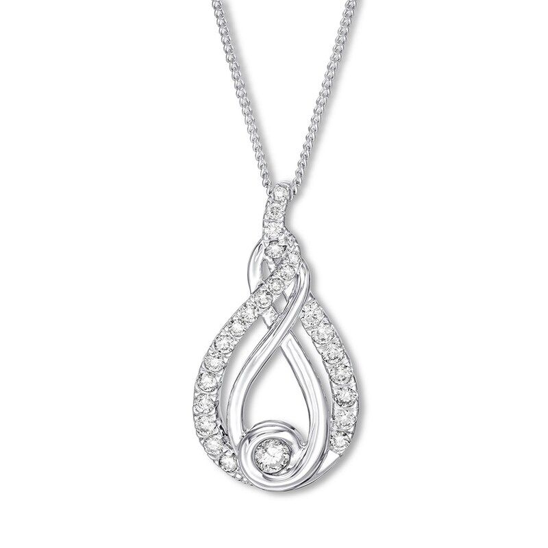 Main Image 1 of Interwoven Diamond Necklace 1/5 ct tw Round-cut 10K White Gold