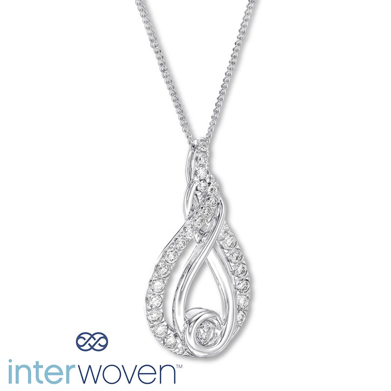 Main Image 3 of Interwoven Diamond Necklace 1/5 ct tw Round-cut 10K White Gold