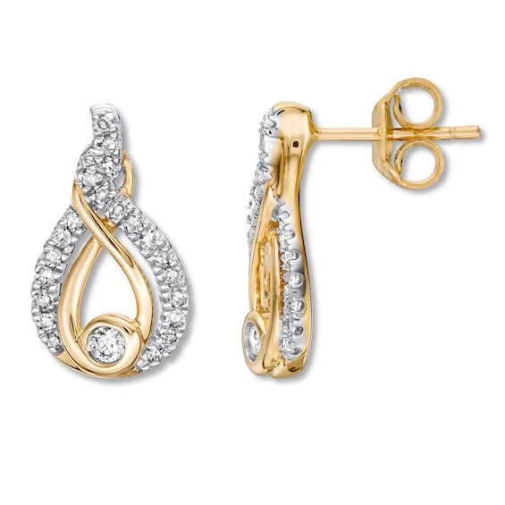Jared The Galleria Of Jewelry Interwoven Diamond Earrings 1/4 ct tw Round-cut 10K Yellow Gold