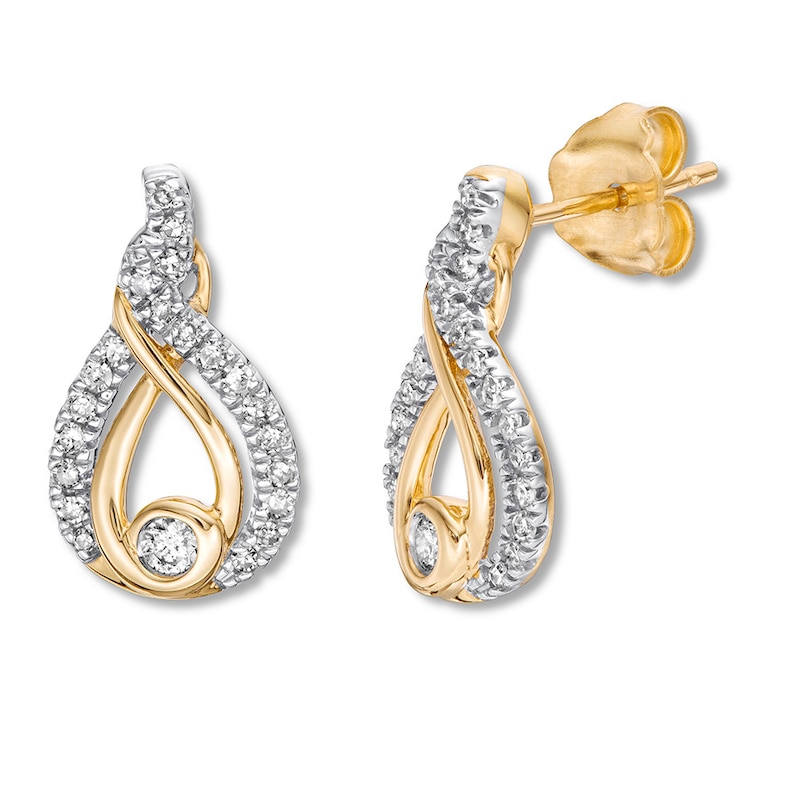 Main Image 2 of Interwoven Diamond Earrings 1/4 ct tw Round-cut 10K Yellow Gold