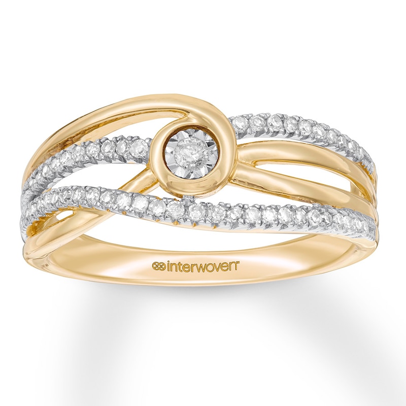 Main Image 1 of Interwoven Diamond Ring 1/5 ct tw Round-cut 10K Yellow Gold