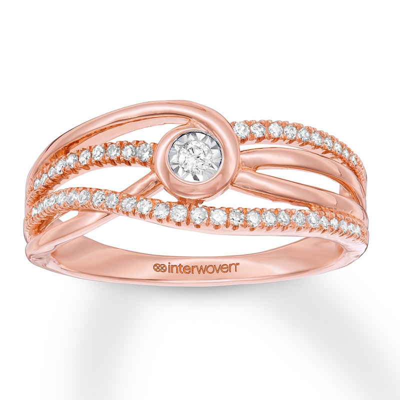 Main Image 1 of Interwoven Diamond Ring 1/5 ct tw Round-cut 10K Rose Gold