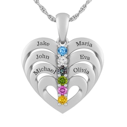 Birthstone Family & Mother's Heart Necklace (6 Stones and Lines)