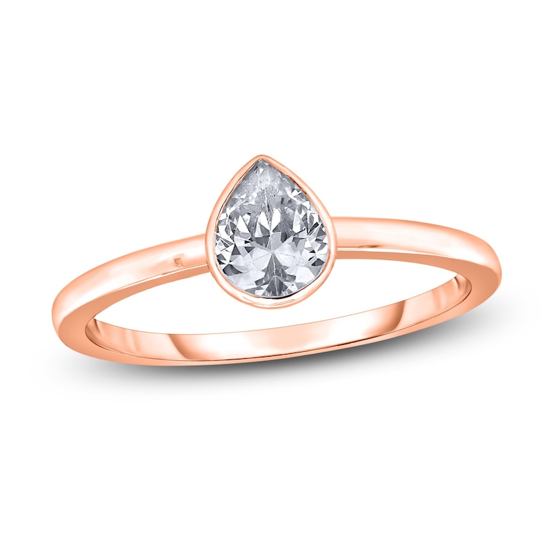 Main Image 1 of Diamond Solitaire Engagement Ring 1 ct tw Bezel-Set Pear-cut 14K Rose Gold (I2/I)