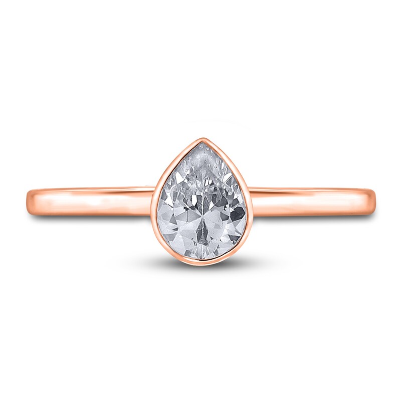 Main Image 3 of Diamond Solitaire Engagement Ring 1 ct tw Bezel-Set Pear-cut 14K Rose Gold (I2/I)