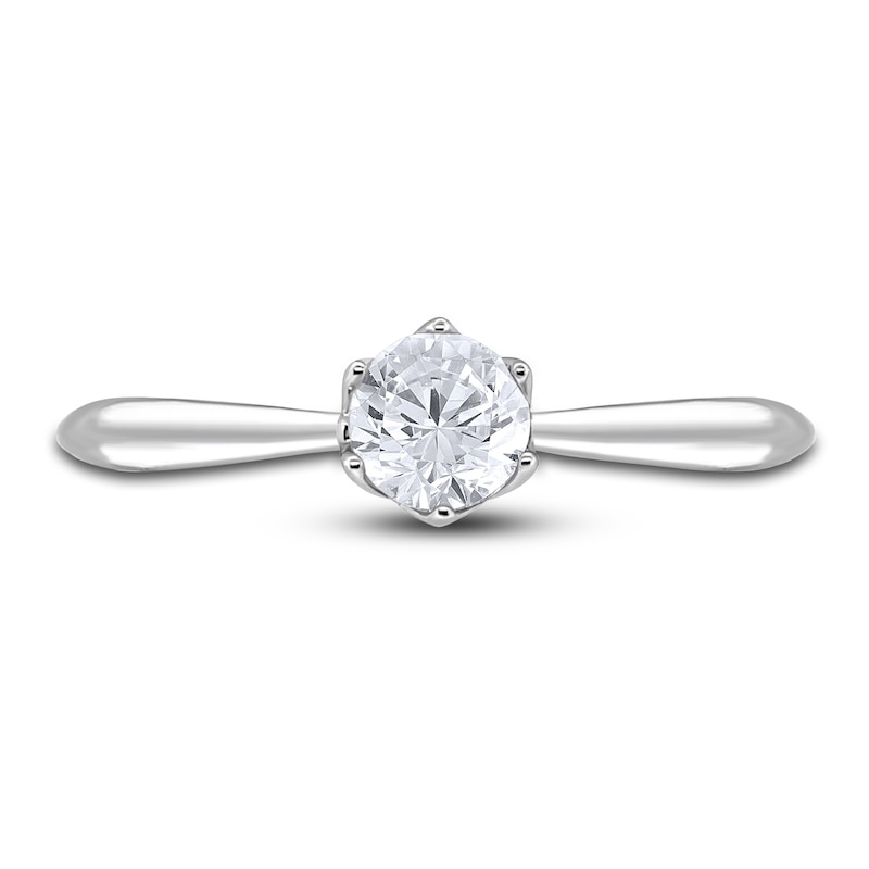 Main Image 3 of Diamond Cathedral Solitaire Engagement Ring 1/2 ct tw Round 14K White Gold (I2/I)