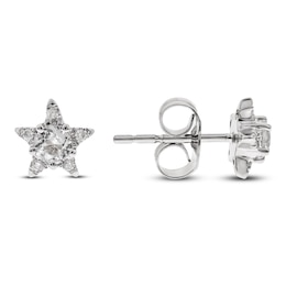 Natural White Topaz Star Stud Earrings 1/20 ct tw Diamonds 14K White Gold