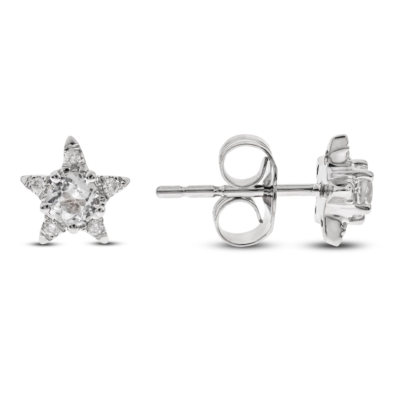 Main Image 1 of Natural White Topaz Star Stud Earrings 1/20 ct tw Diamonds 14K White Gold
