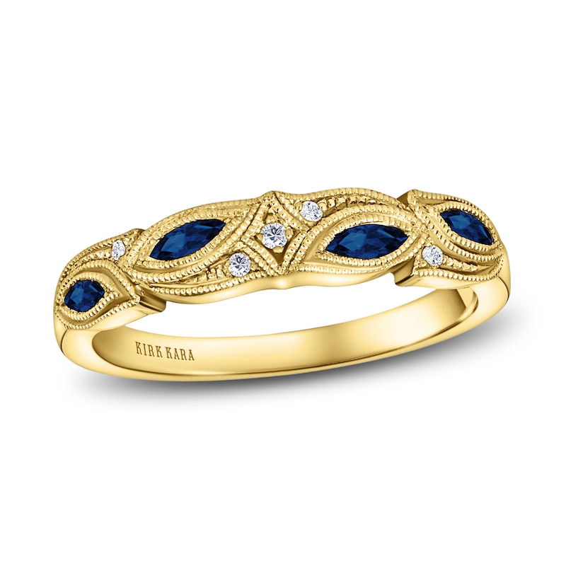 Kirk Kara Natural Blue Sapphire Anniversary Band Diamond Accents 14K Yellow Gold