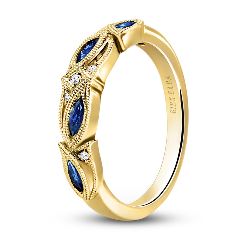 Kirk Kara Natural Blue Sapphire Anniversary Band Diamond Accents 14K Yellow Gold