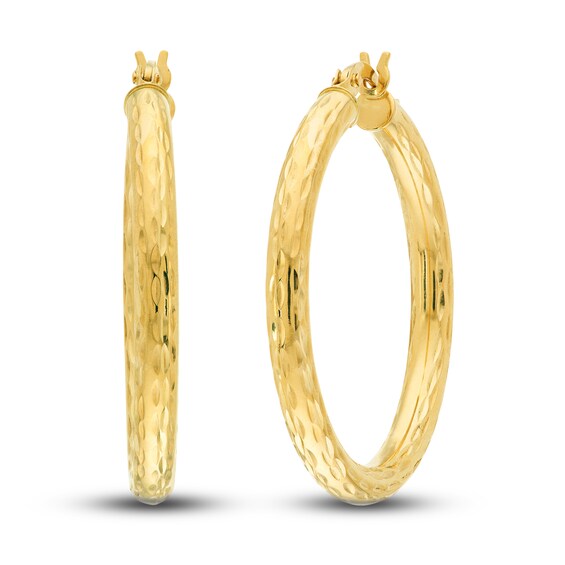 Jared The Galleria Of Jewelry Diamond-Cut Round Hoop Earrings 14K Yellow Gold 30mm