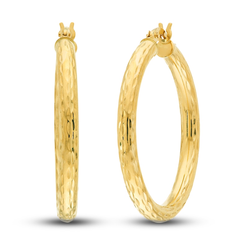 Main Image 1 of Diamond-Cut Round Hoop Earrings 14K Yellow Gold 30mm