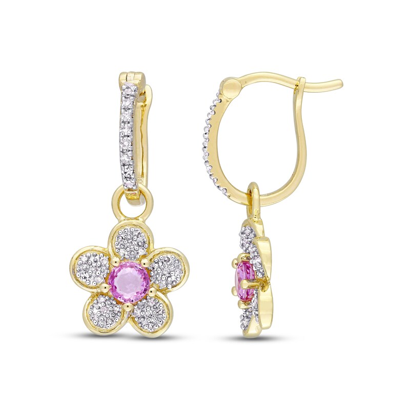 Main Image 1 of Natural Pink Sapphire Earrings 1/4 ct tw Diamonds 14K Yellow Gold