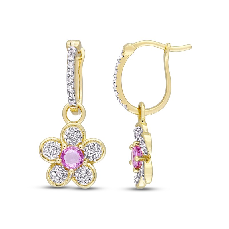 Natural Pink Sapphire Earrings 1/4 ct tw Diamonds 14K Yellow Gold