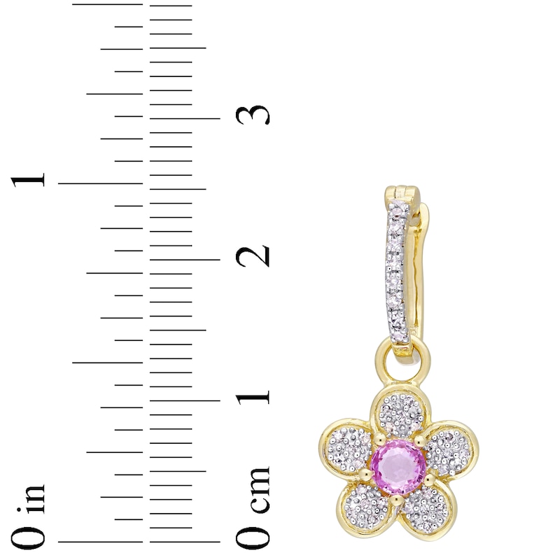 Main Image 2 of Natural Pink Sapphire Earrings 1/4 ct tw Diamonds 14K Yellow Gold