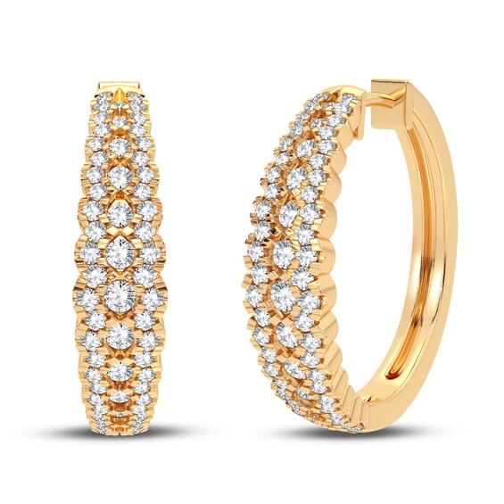 Jared The Galleria Of Jewelry Diamond Hoop Earrings 1 ct tw Round 14K Yellow Gold