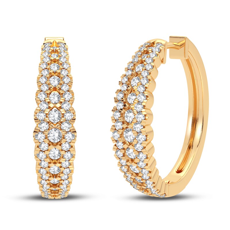 Diamond Hoop Earrings 1 ct tw Round 14K Yellow Gold