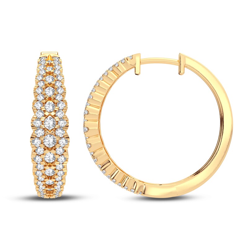 Diamond Hoop Earrings 1 ct tw Round 14K Yellow Gold