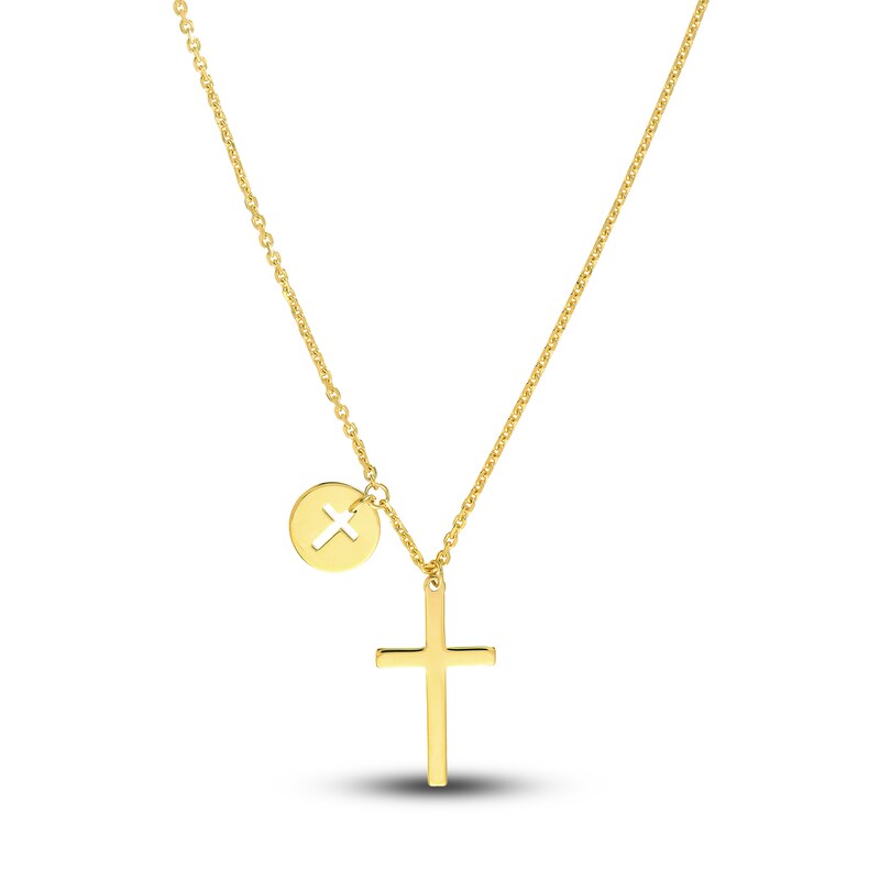 Main Image 1 of Cross Disk Necklace 14K Yellow Gold 16"