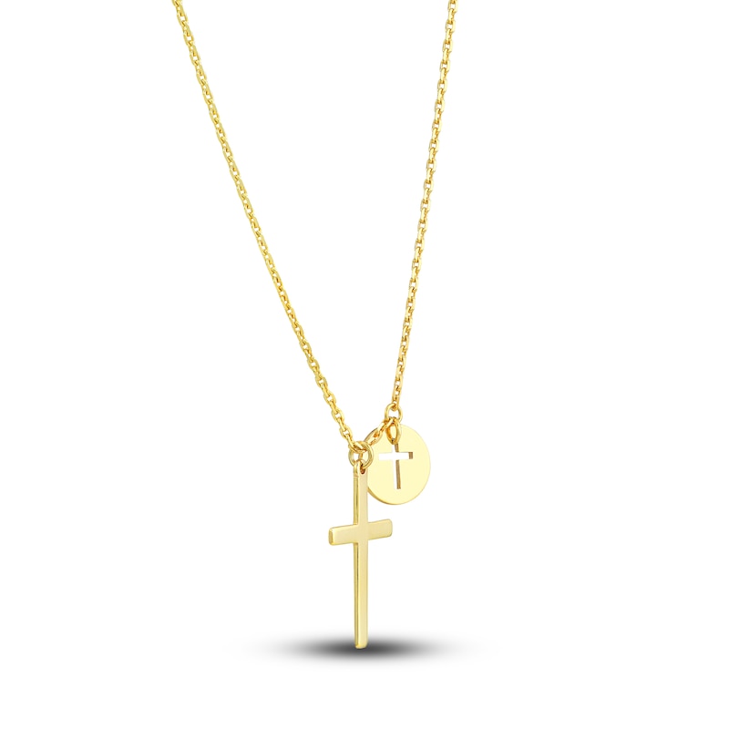 Main Image 2 of Cross Disk Necklace 14K Yellow Gold 16"