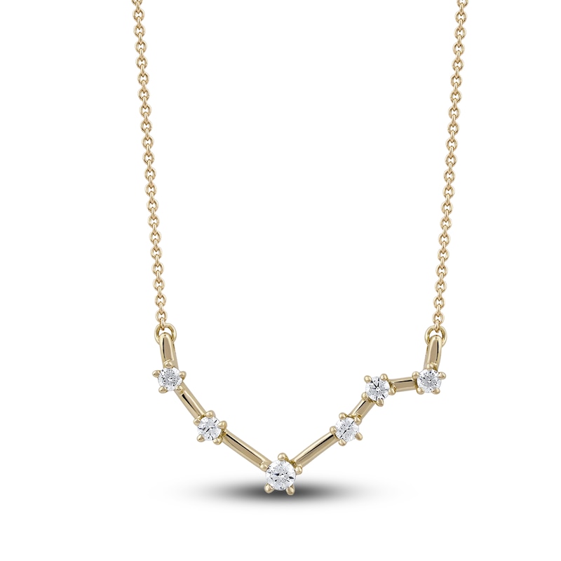 Diamond Libra Constellation Pendant Necklace 1/6 ct tw Round 14K Yellow Gold